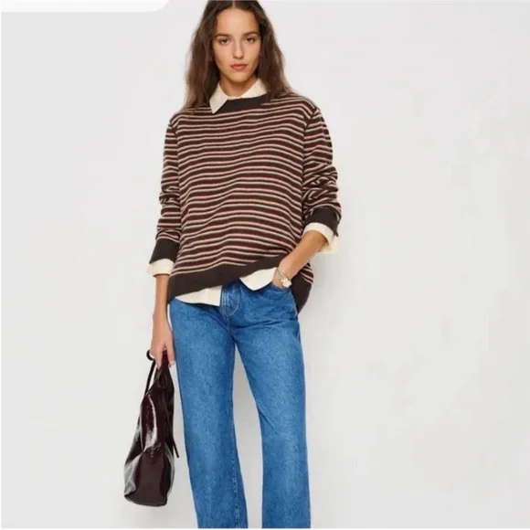 Reformation Cashmere Boyfriend Sweater in Compost Multi Stripe Size XS - Picture 2 of 5